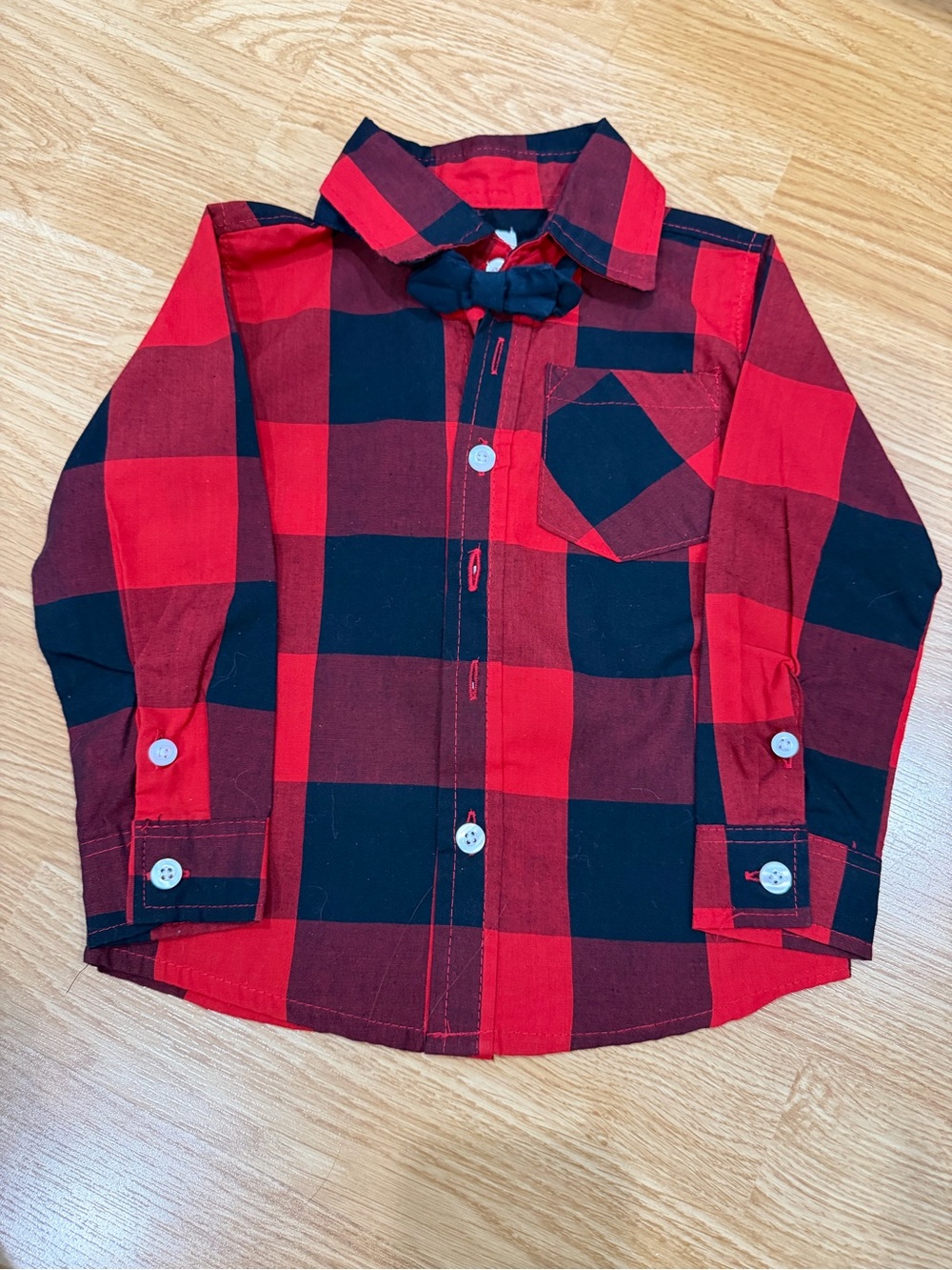 Alex&Jack Red Black Buffalo Plaid Button Shirt with Black Jogger Pants (Size2T) - Picture 3 of 7